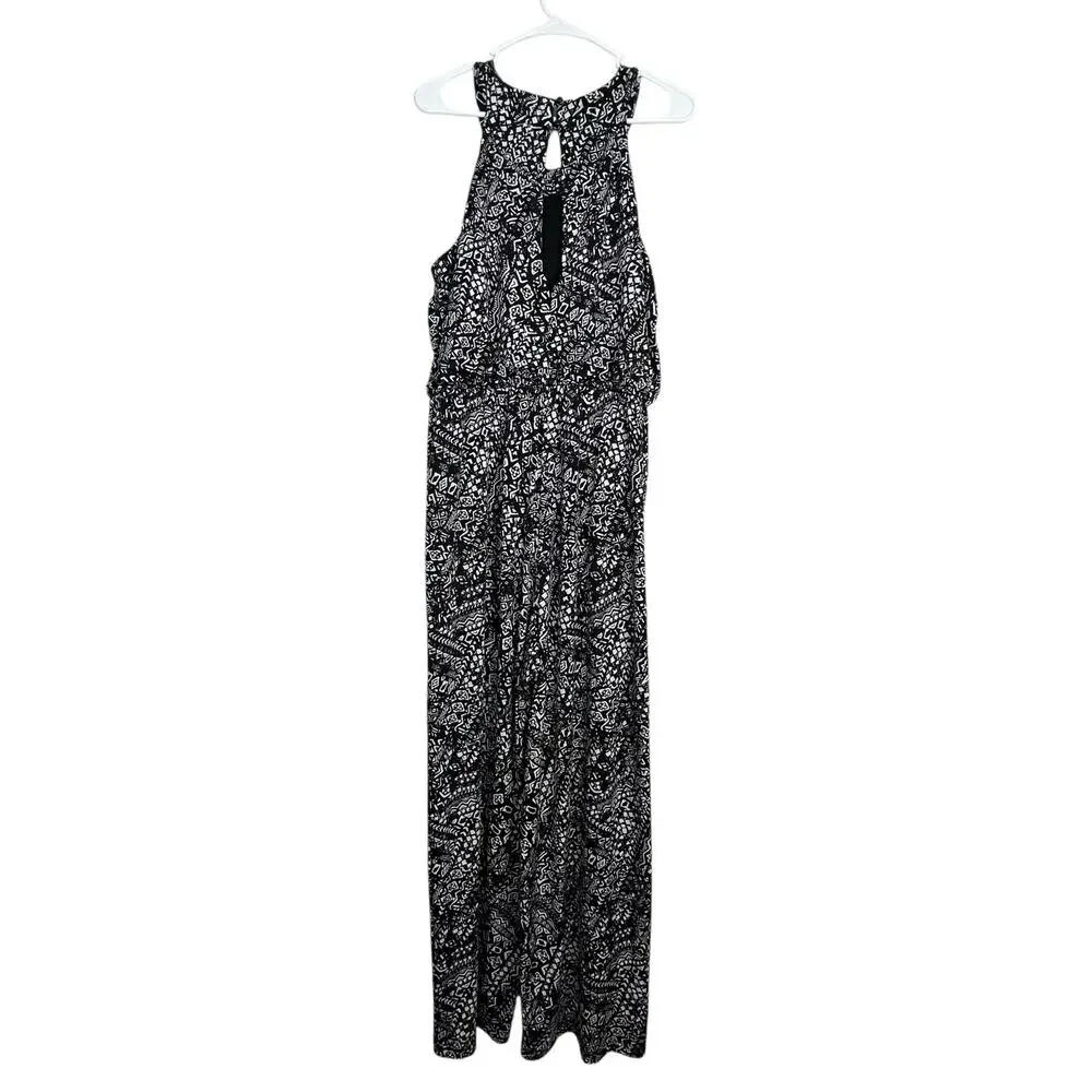 Emma & Michele Black White Jumpsuit Large Sleeveless Drawstring Waist Pockets - Picture 4 of 8